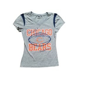 Chicago Bears NFL Women’s V-Neck T Shirt Stripes on Sleeves Blue Size 12/14
